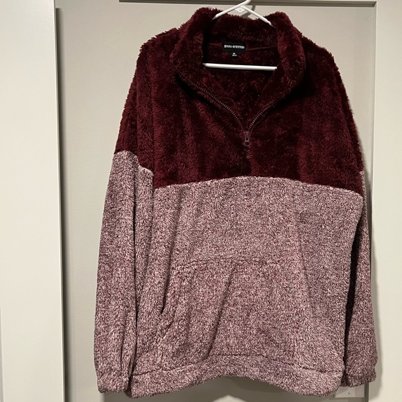 Half zip pullover sweater with kangaroo pocket - burgundy - Picture 3 of 11
